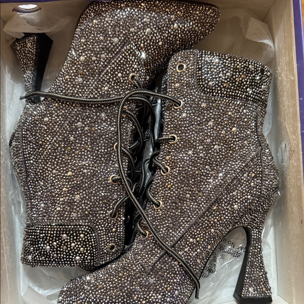 Elegant Black Rhinestone Ankle Boots